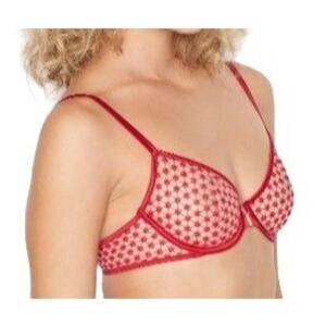 Victoria's Secret Luxe Lingerie Lace Starburst Unlined Demi Bra Red 34C